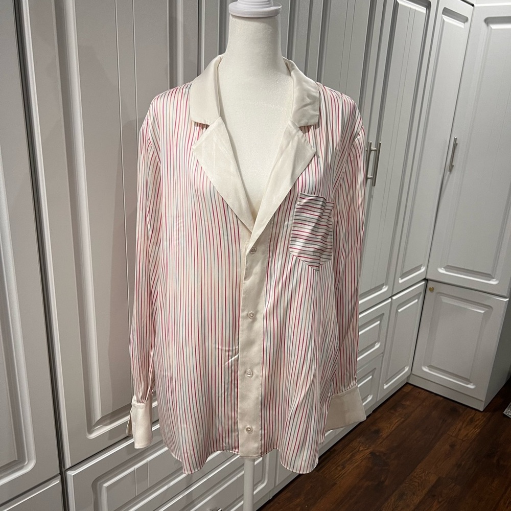 SER.O.YA Men's Striped Button Down Shirt in Cream and Pink